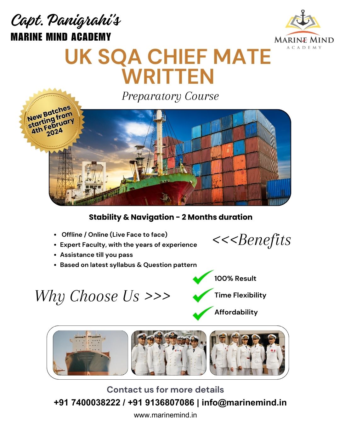 UK Chief Mate SQA Written Exam 2024 Preparation classes at MarineMind Academy in India